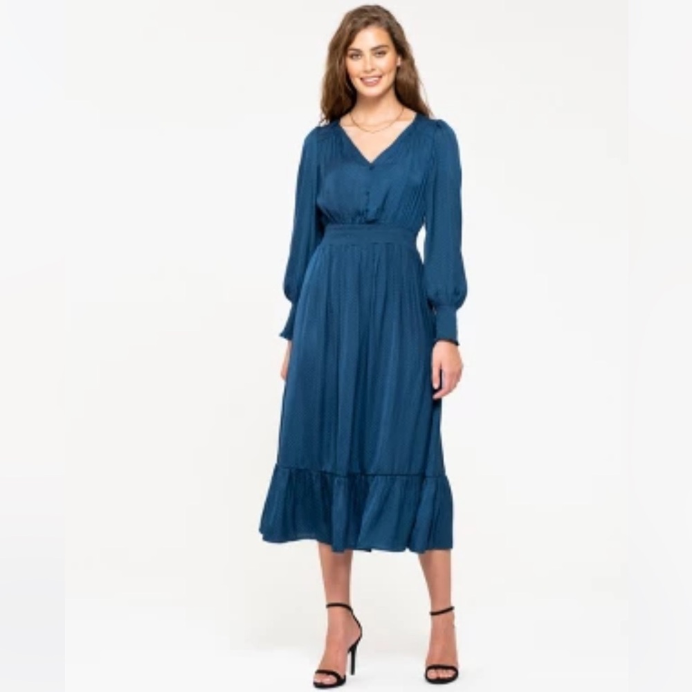 Chic Teal Midi Dress with V-Neckline